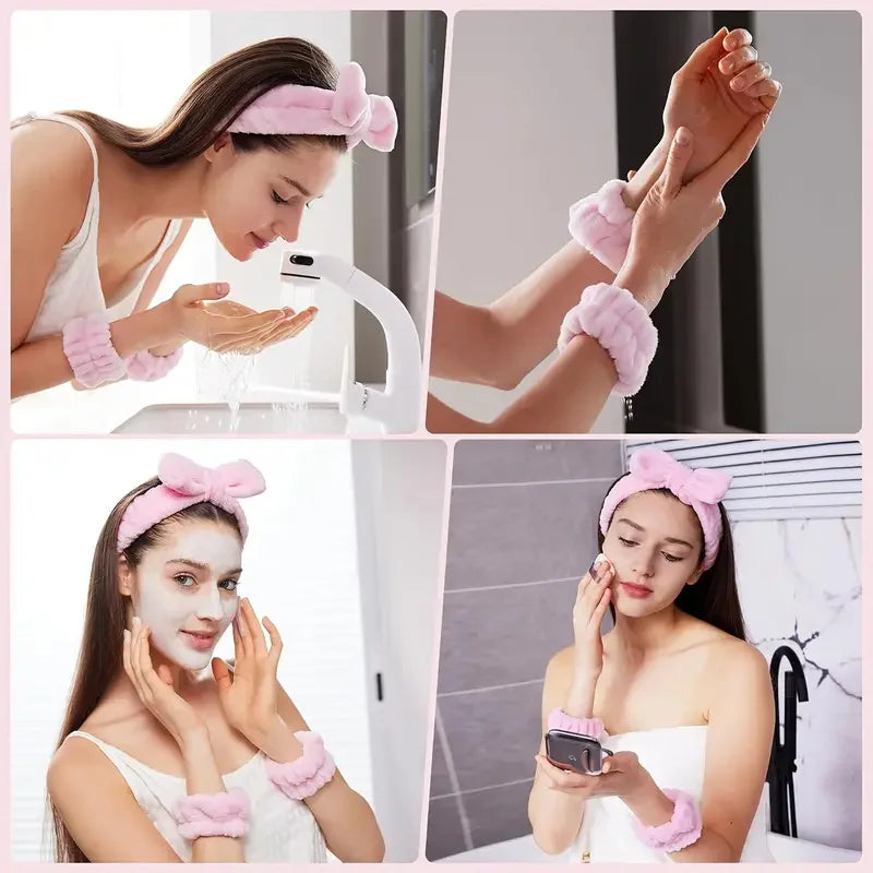 5Pcs Spa Headband & Skincare Headbands Large Flower Hair Claw Clips Wash Face Wristband Set Women Girls Makeup Hair Accessories