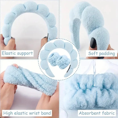 5Pcs Spa Headband & Skincare Headbands Large Flower Hair Claw Clips Wash Face Wristband Set Women Girls Makeup Hair Accessories