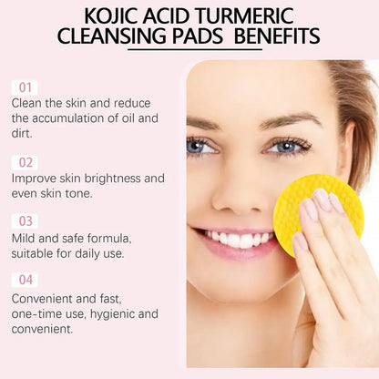 Turmeric Kojic Acid Facial Exfoliating Cleansing Pads Lemon deeply Cleansing skin brightening Whitening Cotton pad skin care
