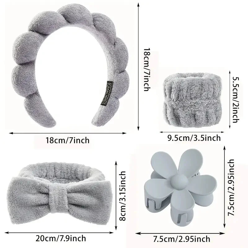 5Pcs Spa Headband & Skincare Headbands Large Flower Hair Claw Clips Wash Face Wristband Set Women Girls Makeup Hair Accessories