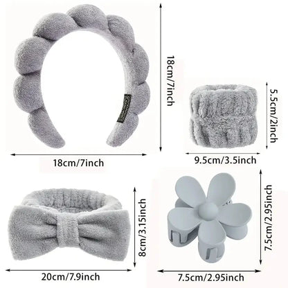 5Pcs Spa Headband & Skincare Headbands Large Flower Hair Claw Clips Wash Face Wristband Set Women Girls Makeup Hair Accessories