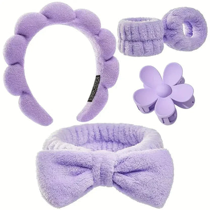 5Pcs Spa Headband & Skincare Headbands Large Flower Hair Claw Clips Wash Face Wristband Set Women Girls Makeup Hair Accessories